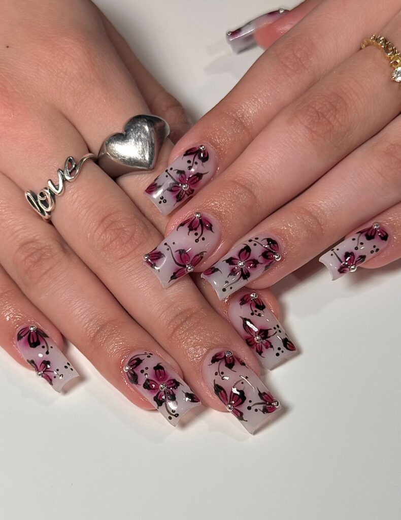 Sheer Floral Fantasy nails