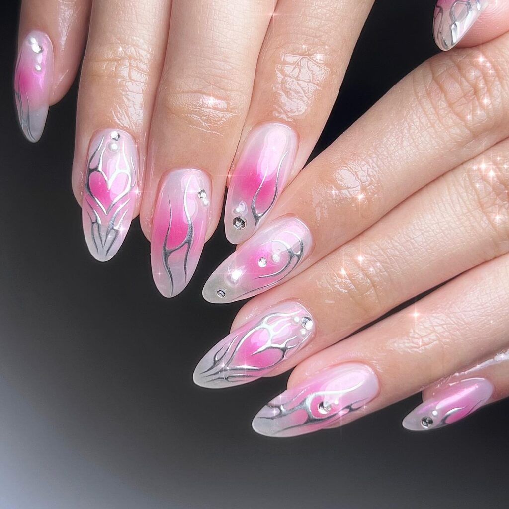 Pink Tribal Chrome nails