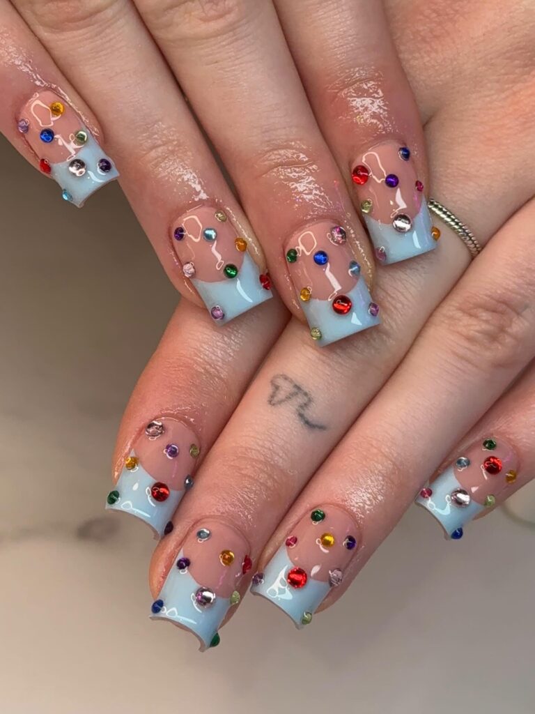 Rainbow Gem French nails