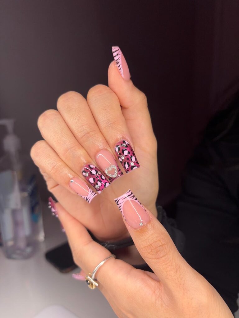 Cheetah Heart Mix nails