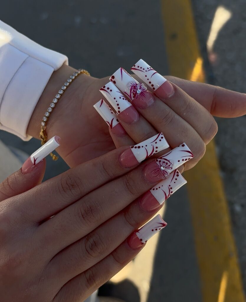 White Swirl Butterflies nails