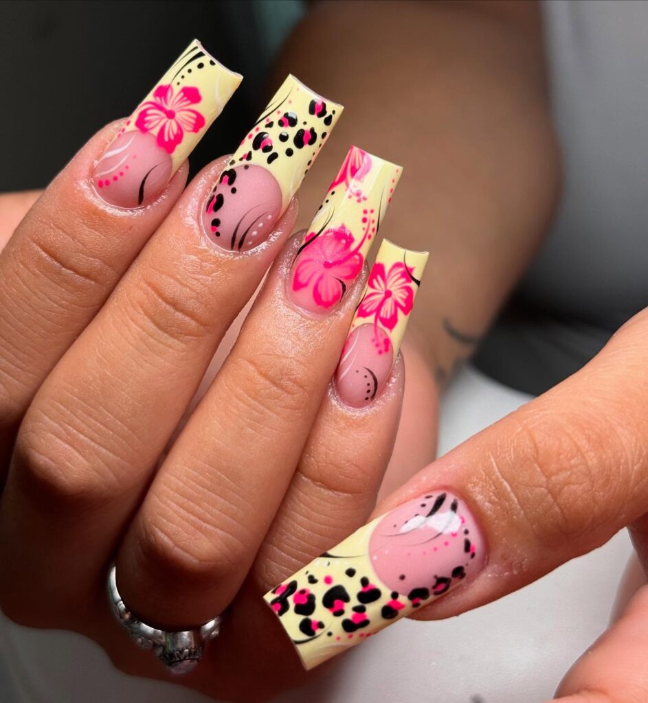 Tropical Cheetah French nails