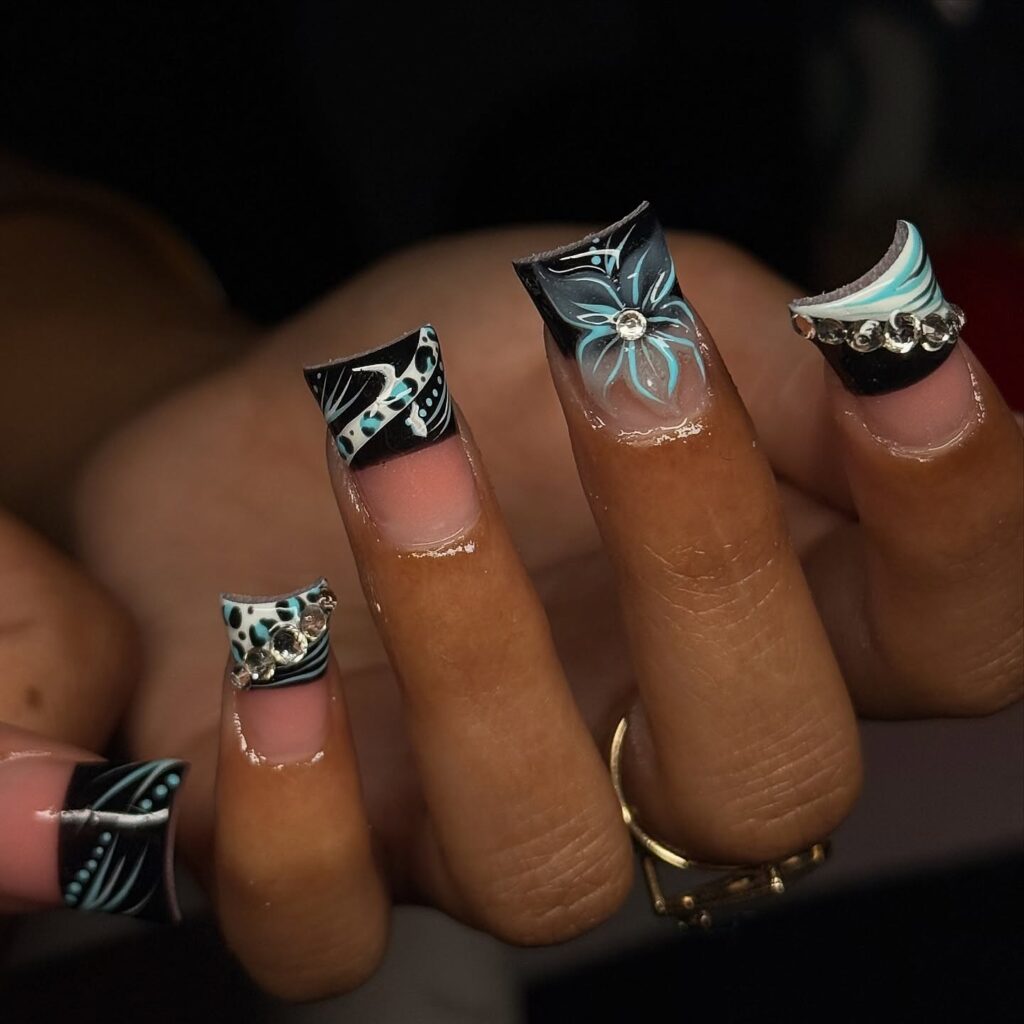 Black Teal Artistry nails