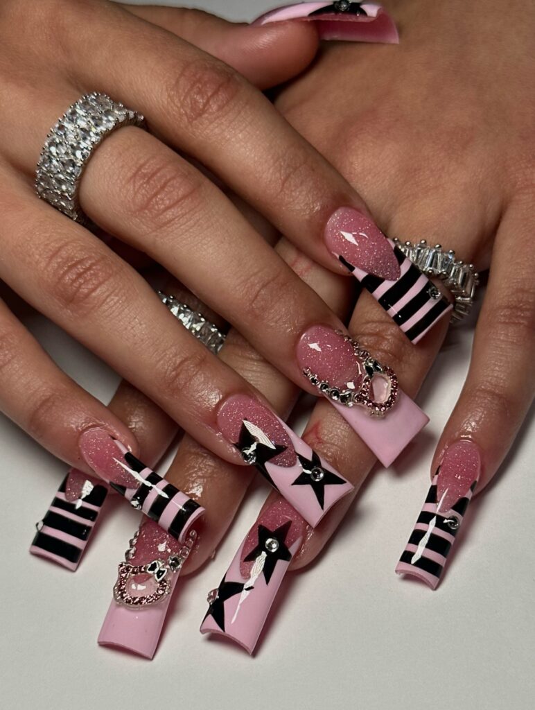 Pink Star Power nails
