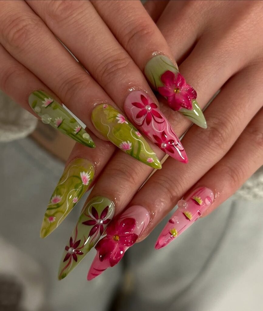 Tropical Floral Clash nails