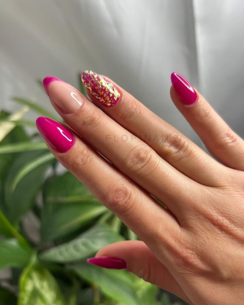 Gold Glitter Accent nails