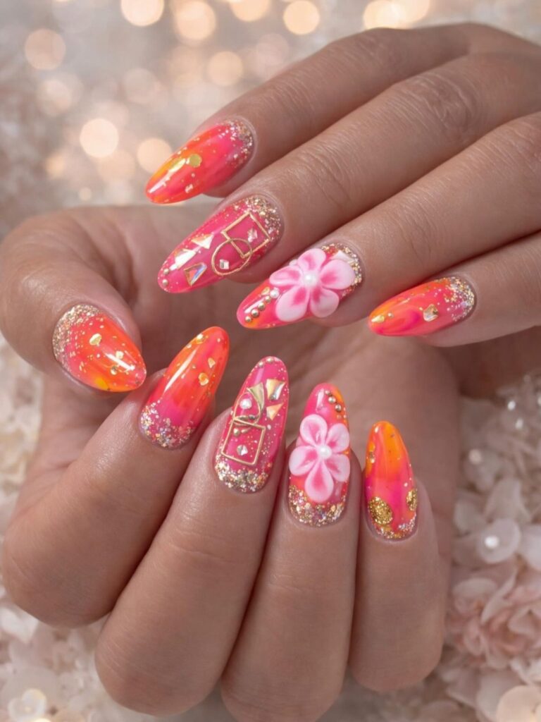 Barbie Pink Holographic nails