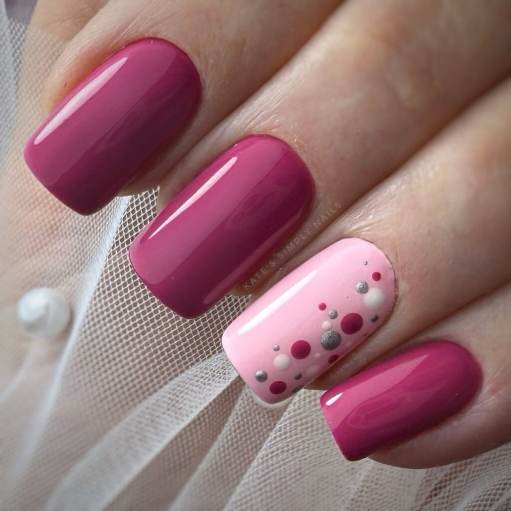 Berry Dot Accent nails