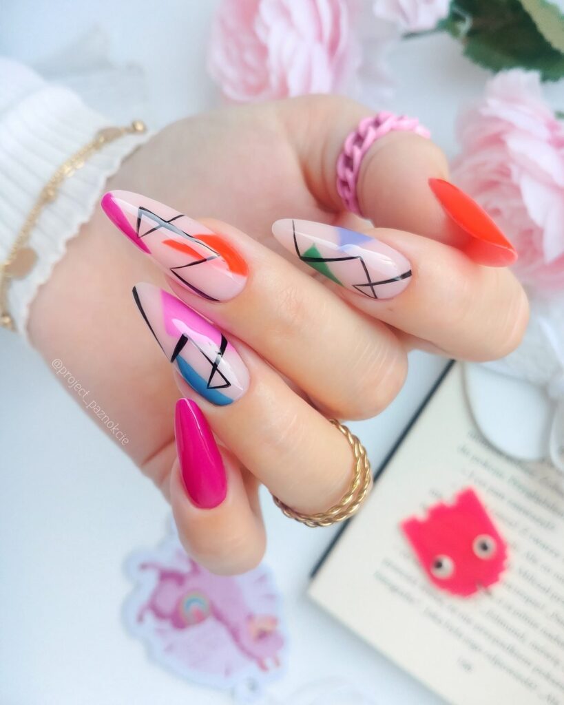 Abstract Geometric Brights nails