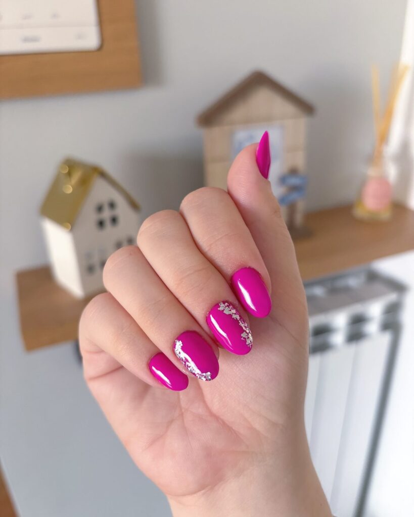 Rhinestone Fuchsia Glow nails