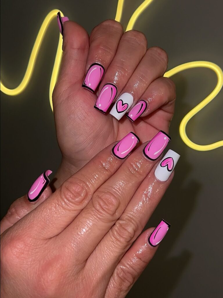 Comic Strip Hearts nails