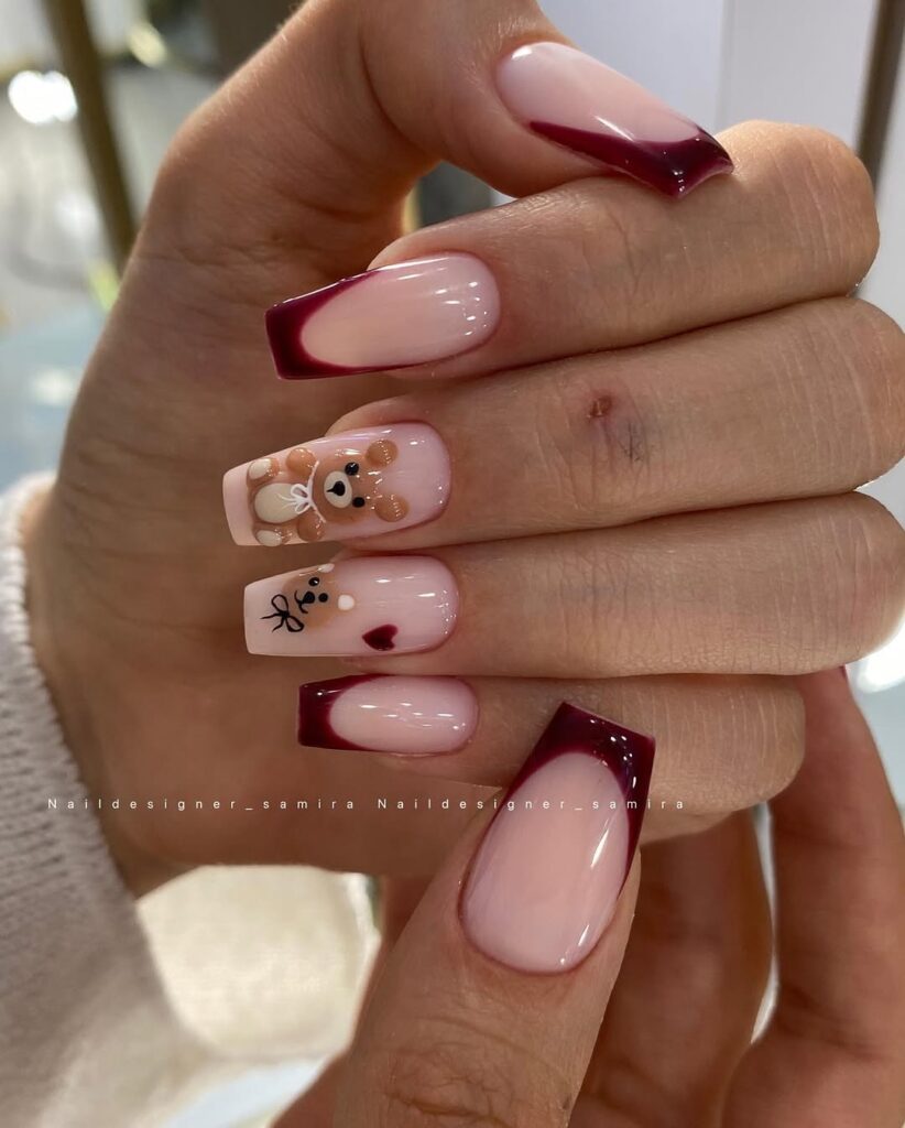 Teddy Bear French nails