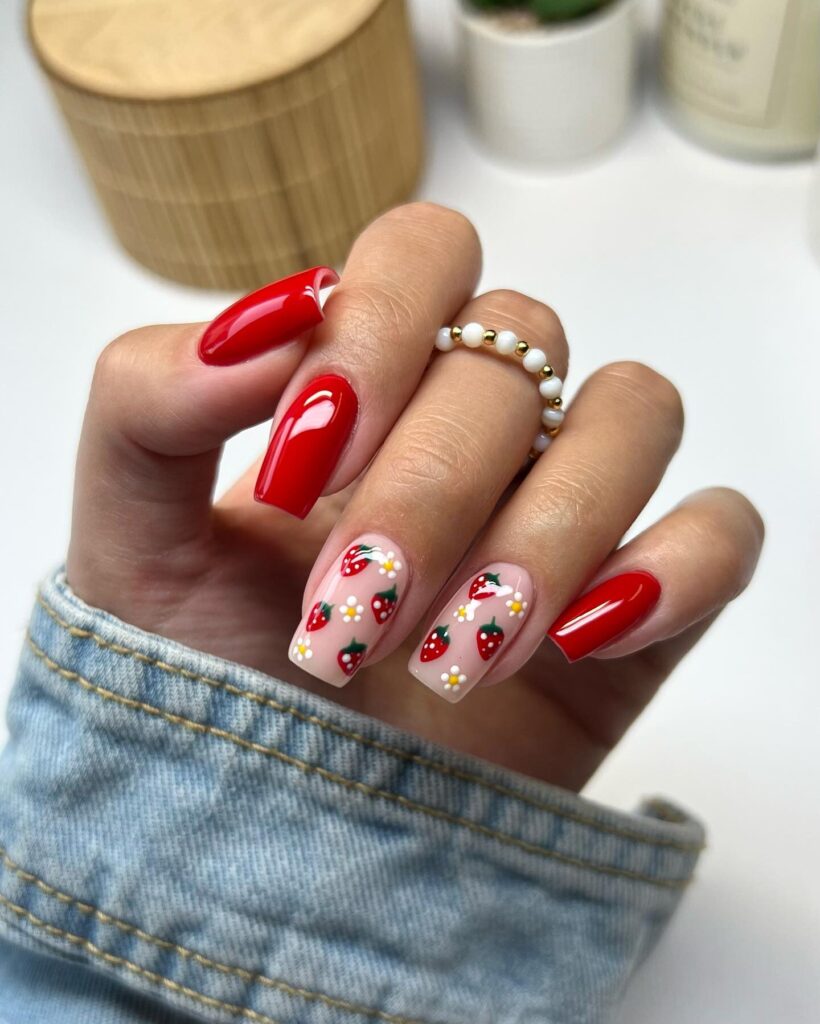 Red & Sheer Contrast nails