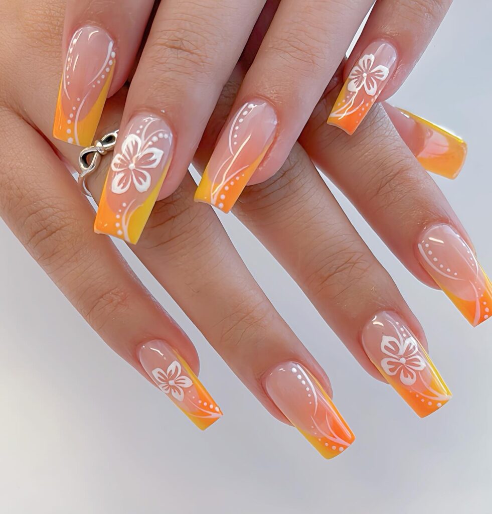 Citrus Hibiscus Tips nails