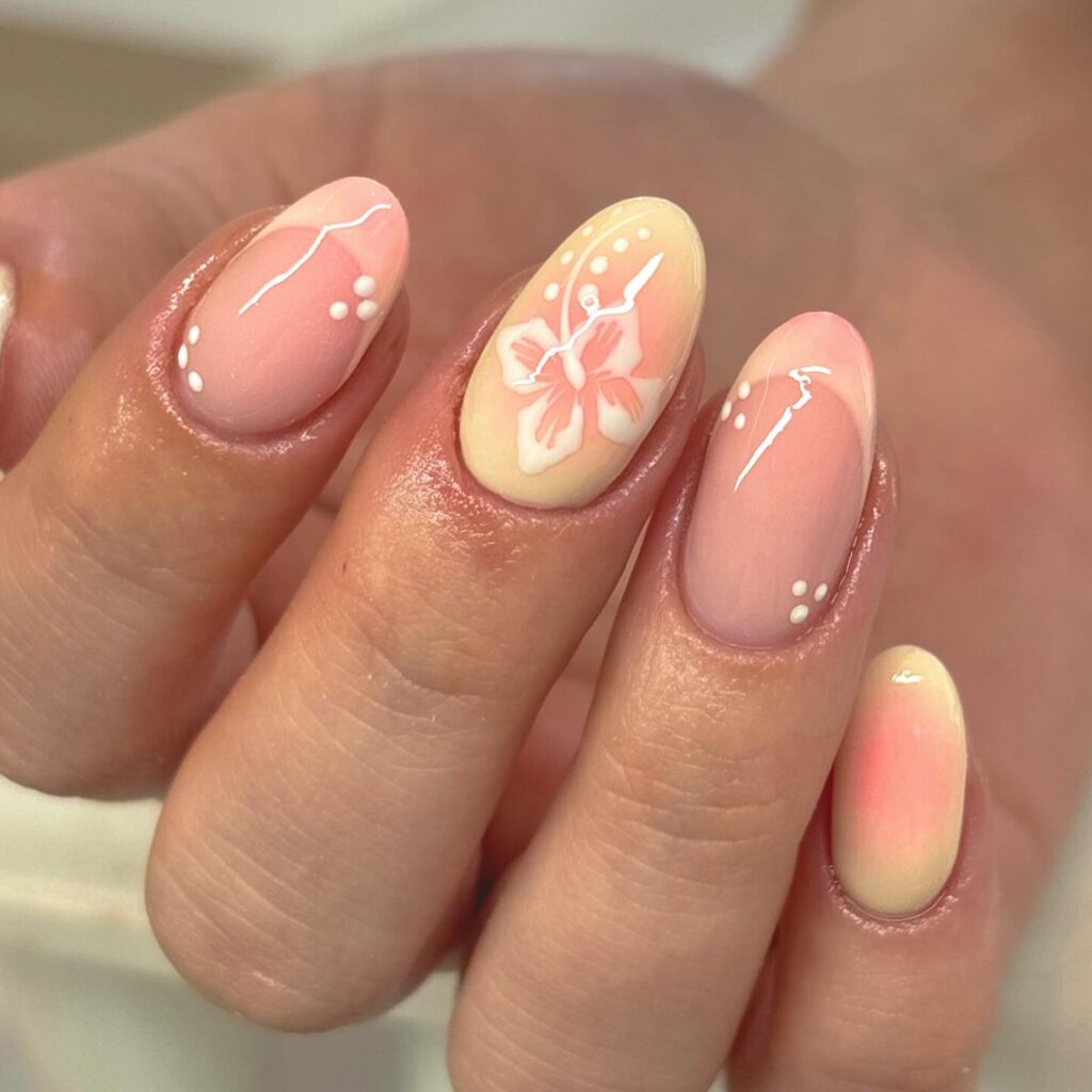 Blush Peach Hibiscus nails