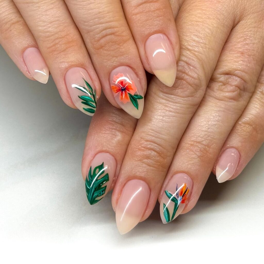 Botanical Almond Art nails