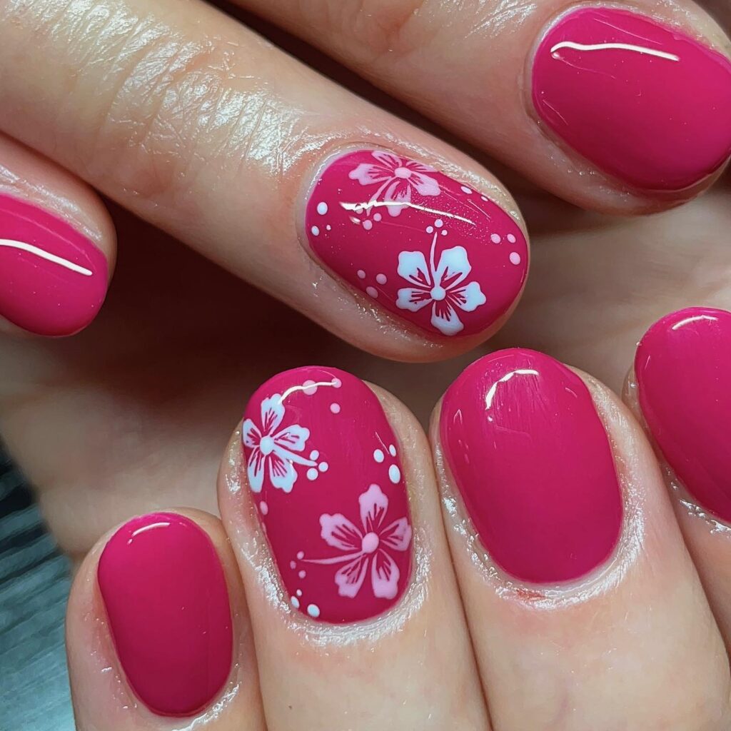 Fuchsia Hibiscus Gel nails