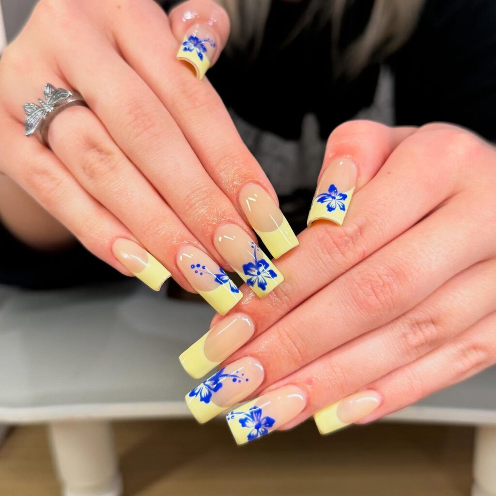 Buttercup & Cobalt French nails