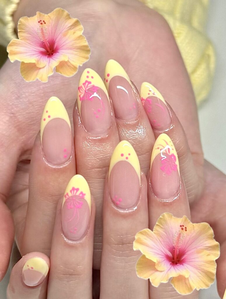 Sunshine Hibiscus French nails