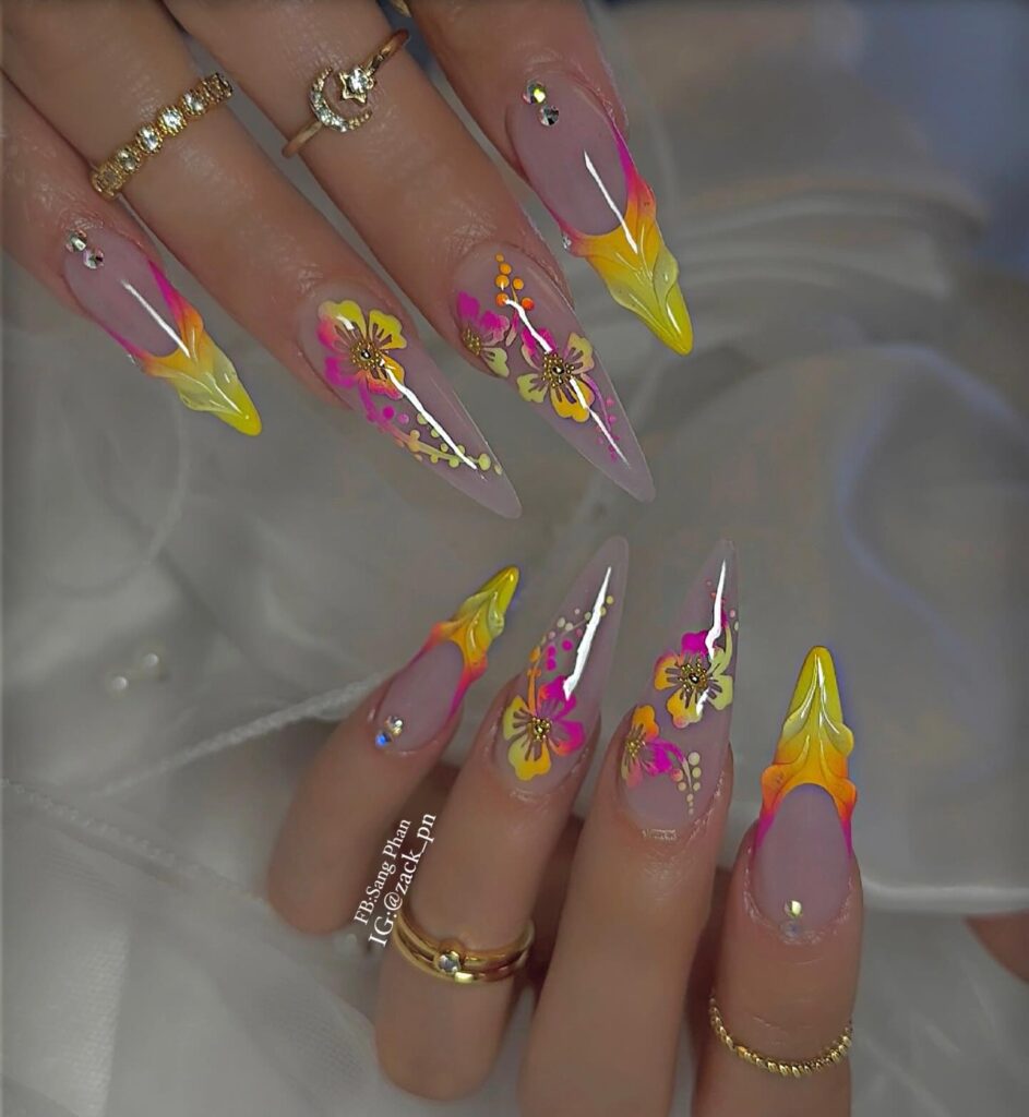 Neon Sunset Stiletto nails