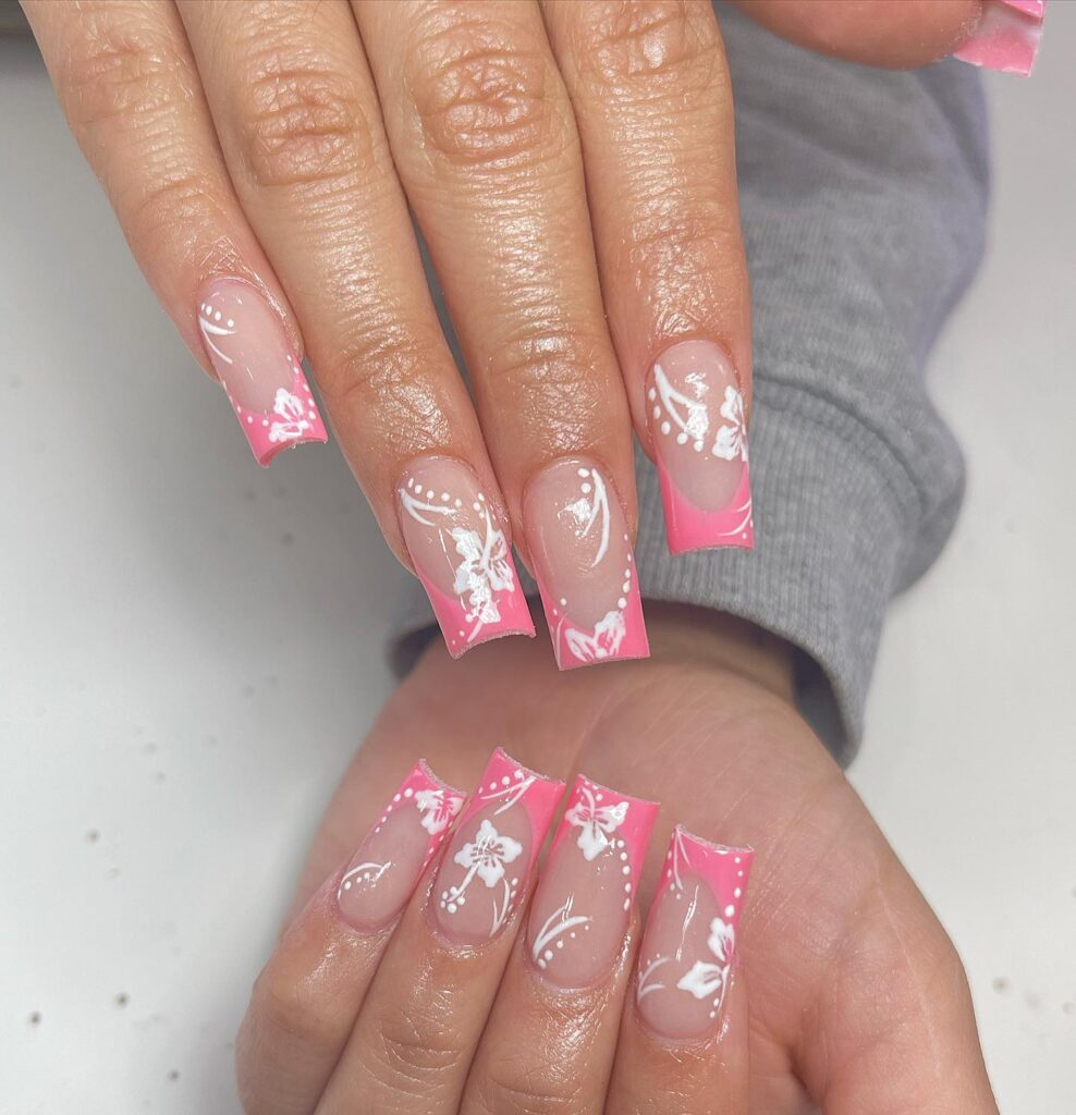 Barbie Hibiscus Coffin nails