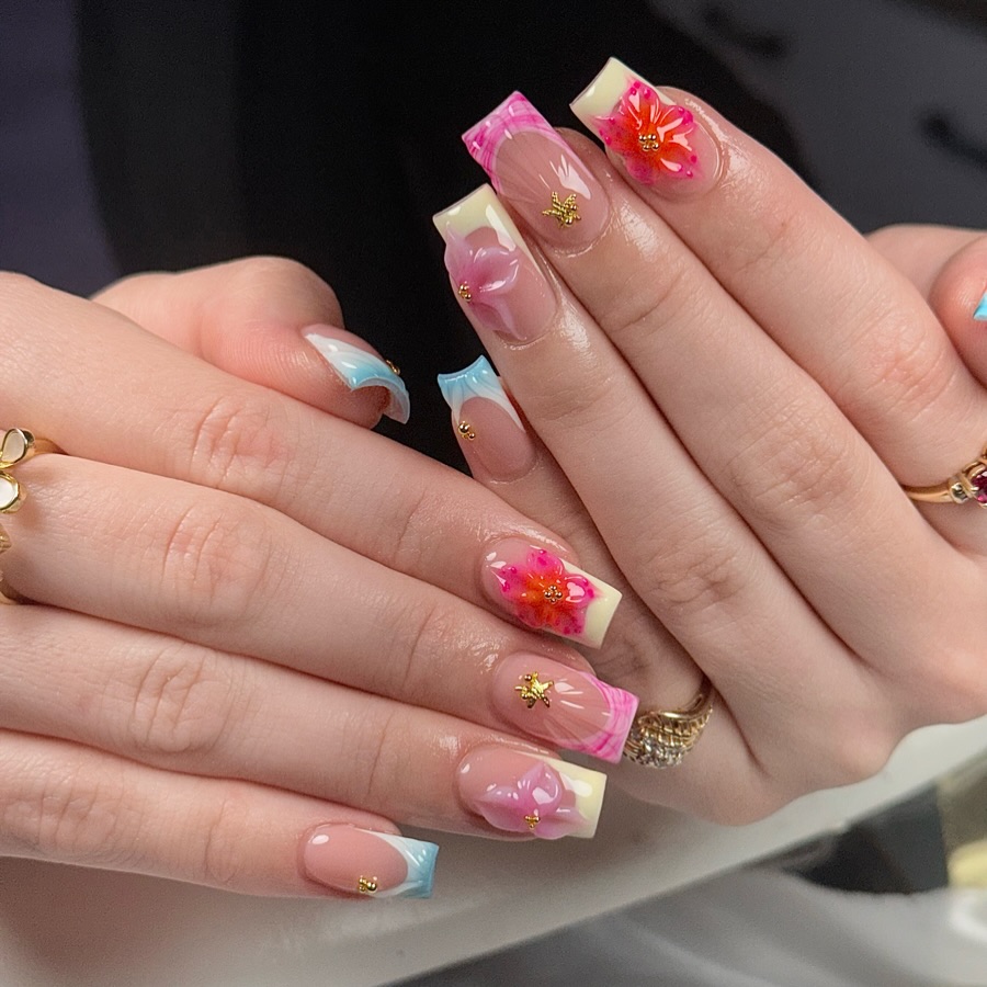 Barbie Hibiscus Coffin nails