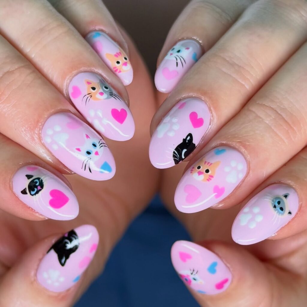 Cats & Hearts nails