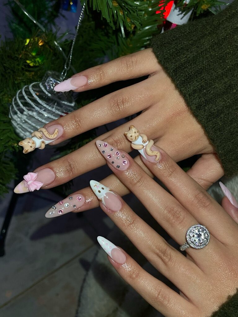 Holiday Kitten Glam nails