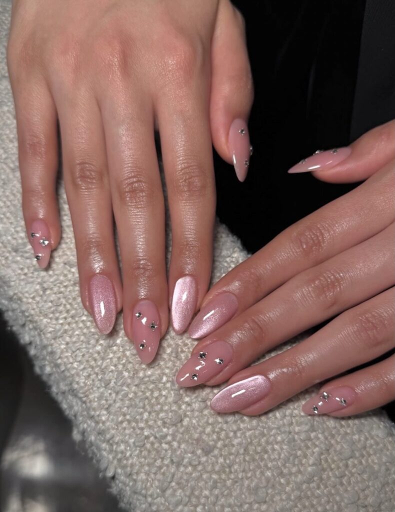 Blush Gem Kitten nails