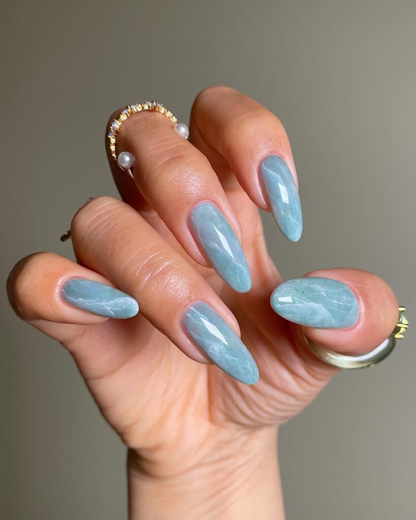 Aqua Stone Marble nails