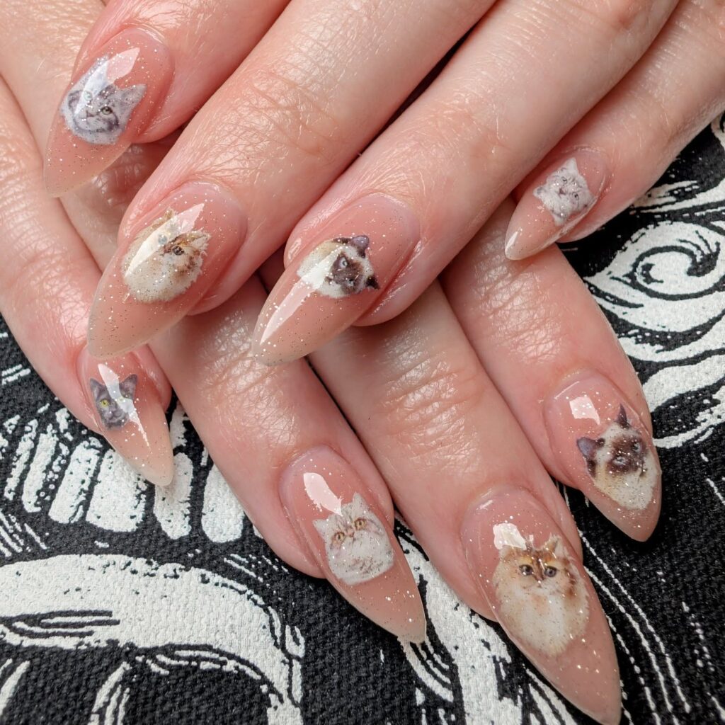 Glitter Cat Portraits nails