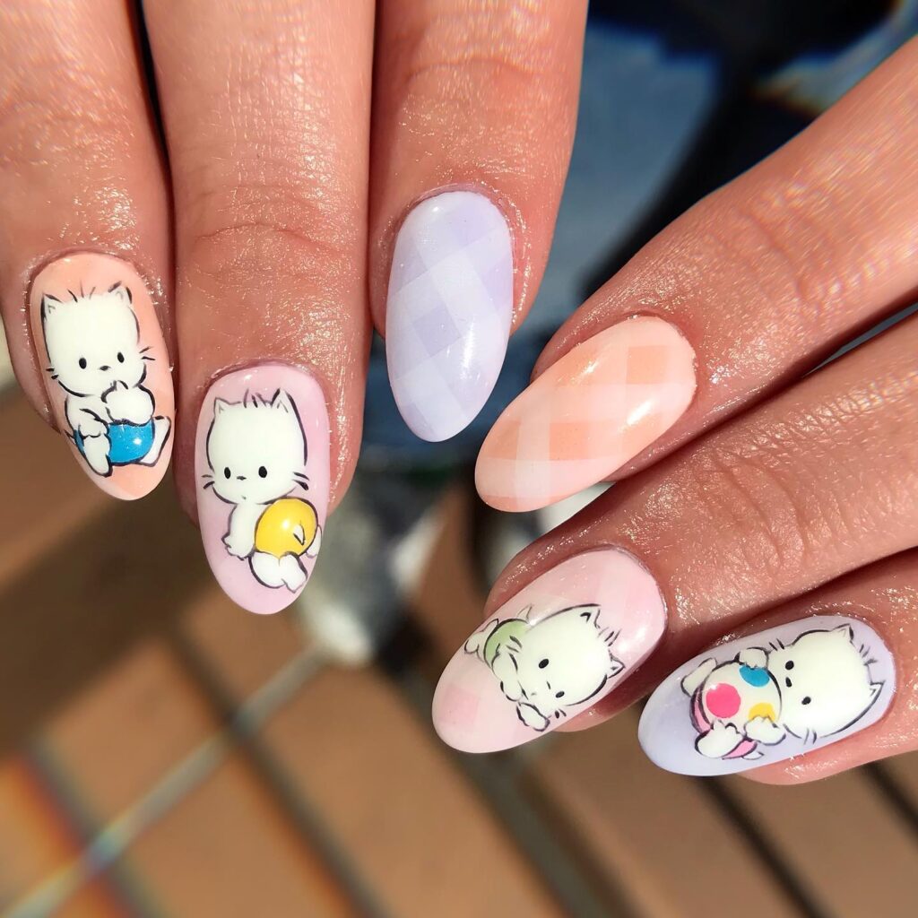 Pastel Kitty Stickers nails