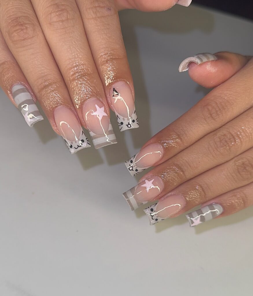 Cat Face French nails