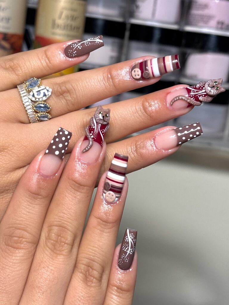 Mocha Stripe Kitten nails