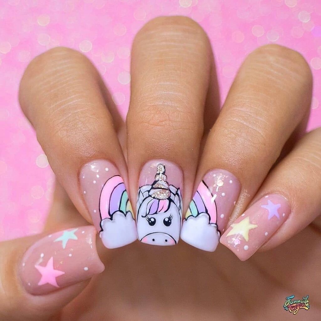 Kawaii Unicorn Face nails