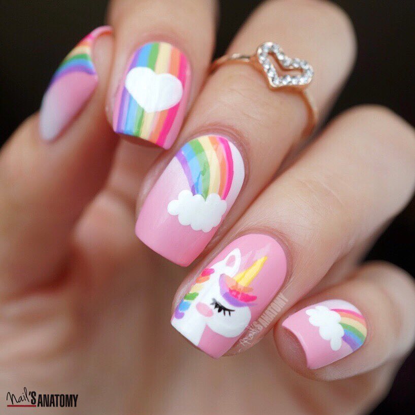 Rainbow Cloud Pink nails