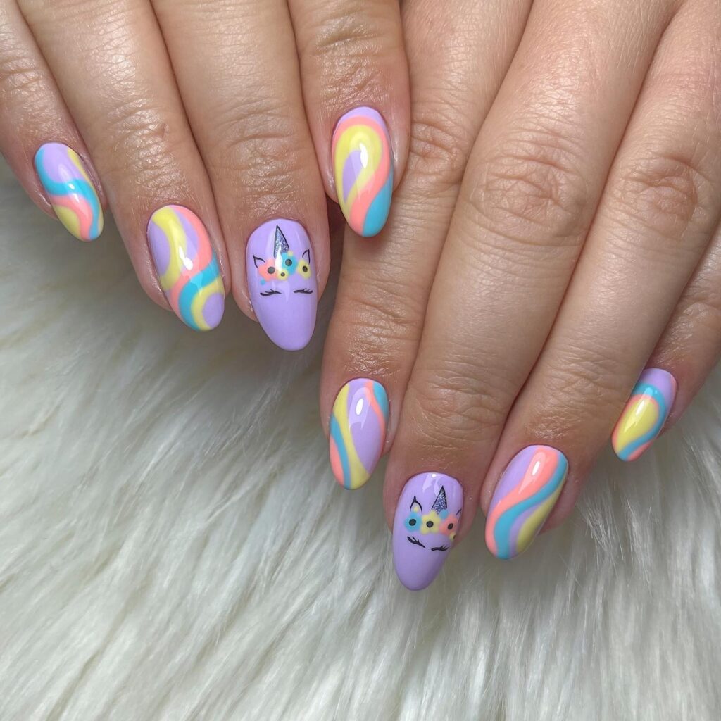 Lavender Rainbow Face nails