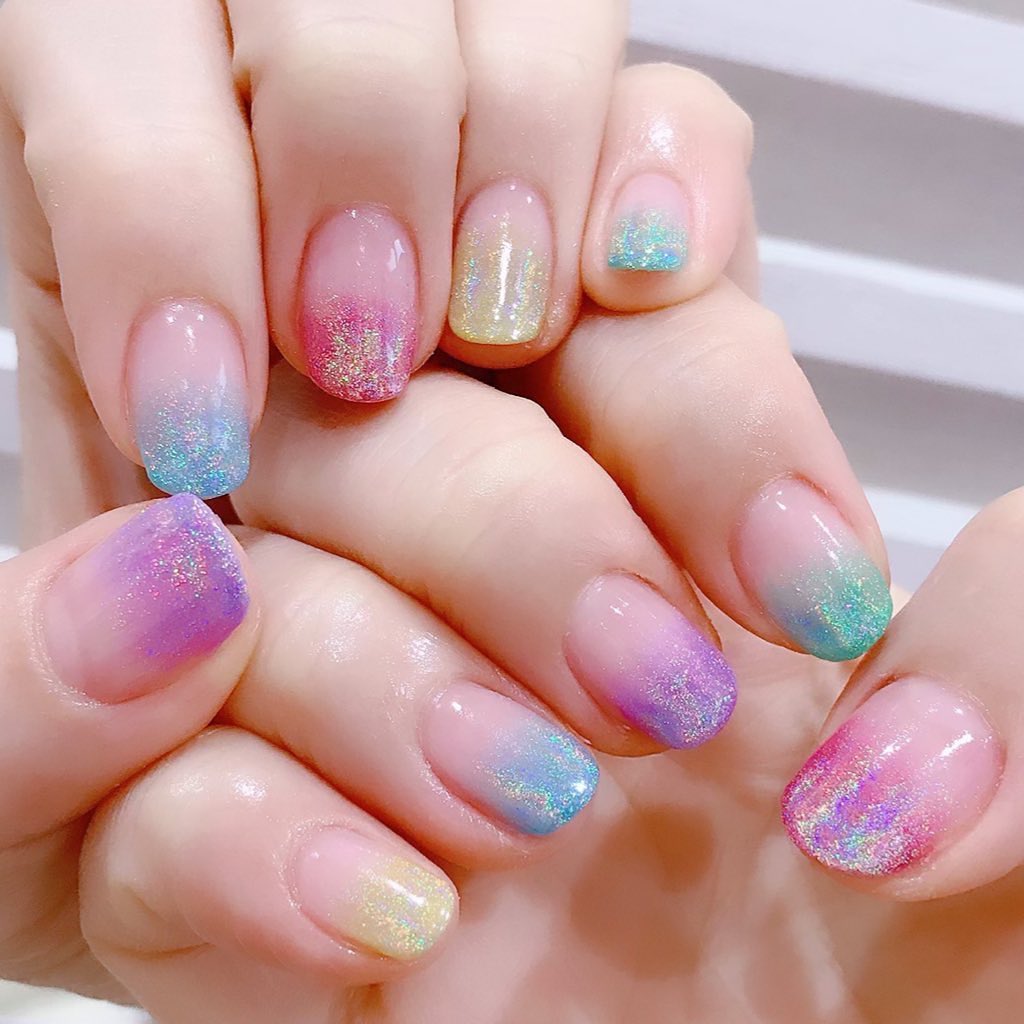Pastel Glitter Gradient nails