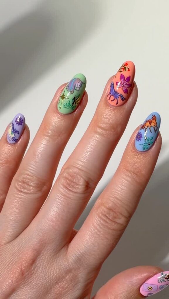 Botanical Unicorn nails