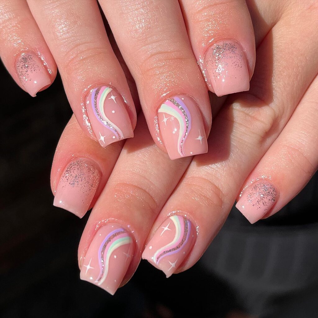 Starlit Rainbow Nude nails