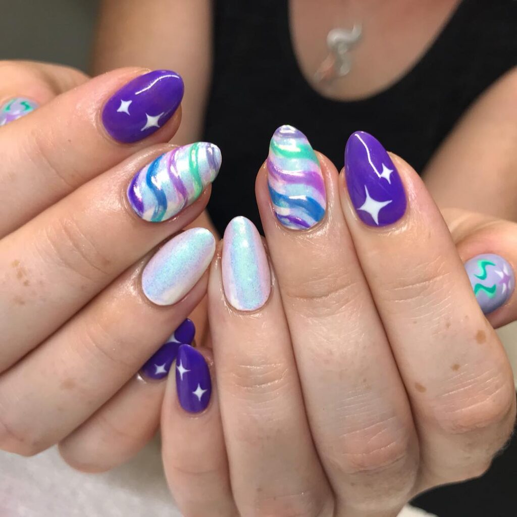 Deep Purple Holo Swirl nails