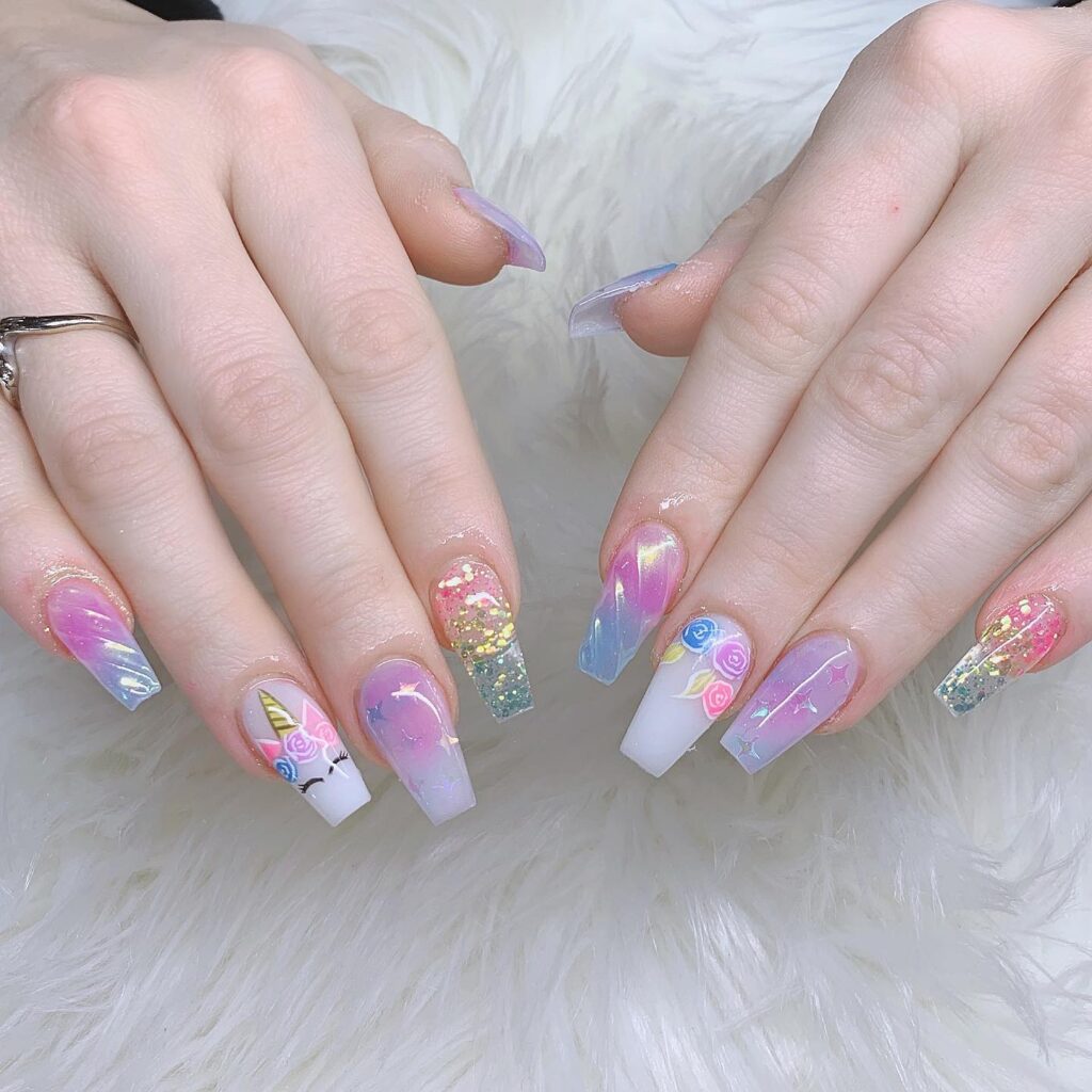 Ombre Unicorn Fantasy nails