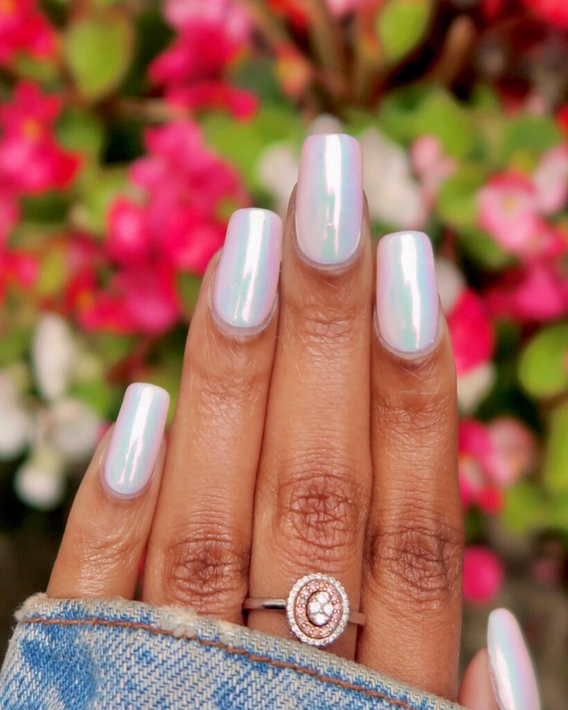 Pearl White Chrome nails