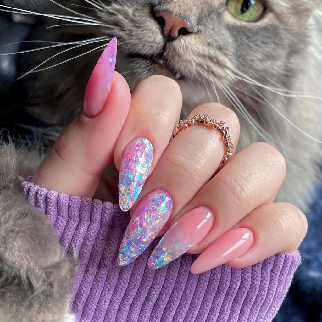 Pink Opal Flakes nails