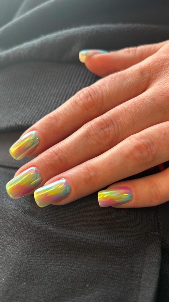 Yellow Holo Chro nails