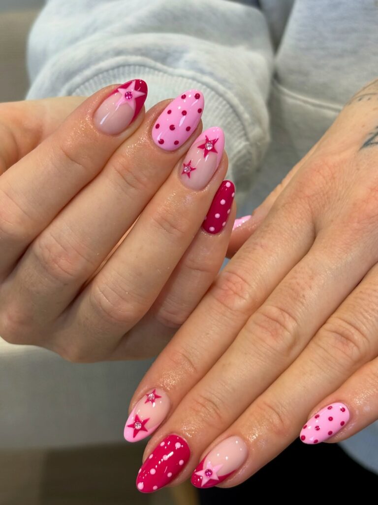 Pink Stars & Spots nails