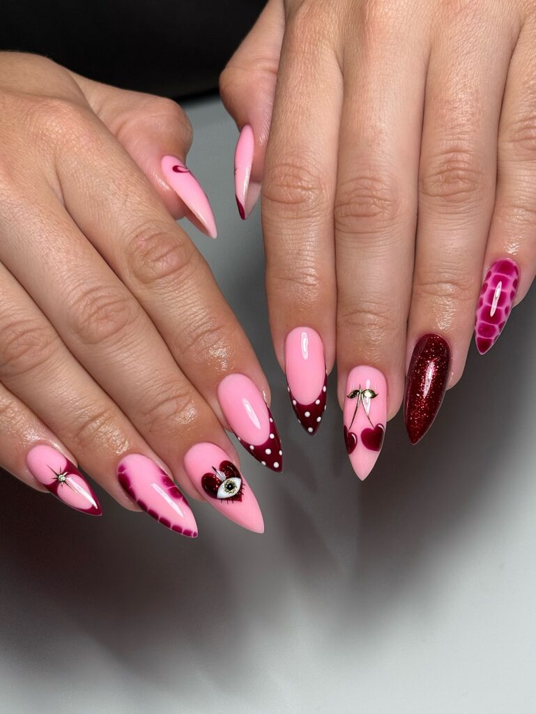 Cherry Bomb Valentines nails