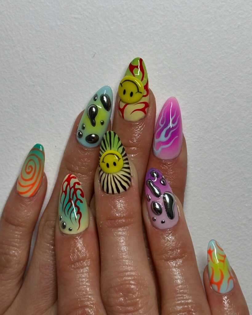 Psychedelic Smiley Acid nails