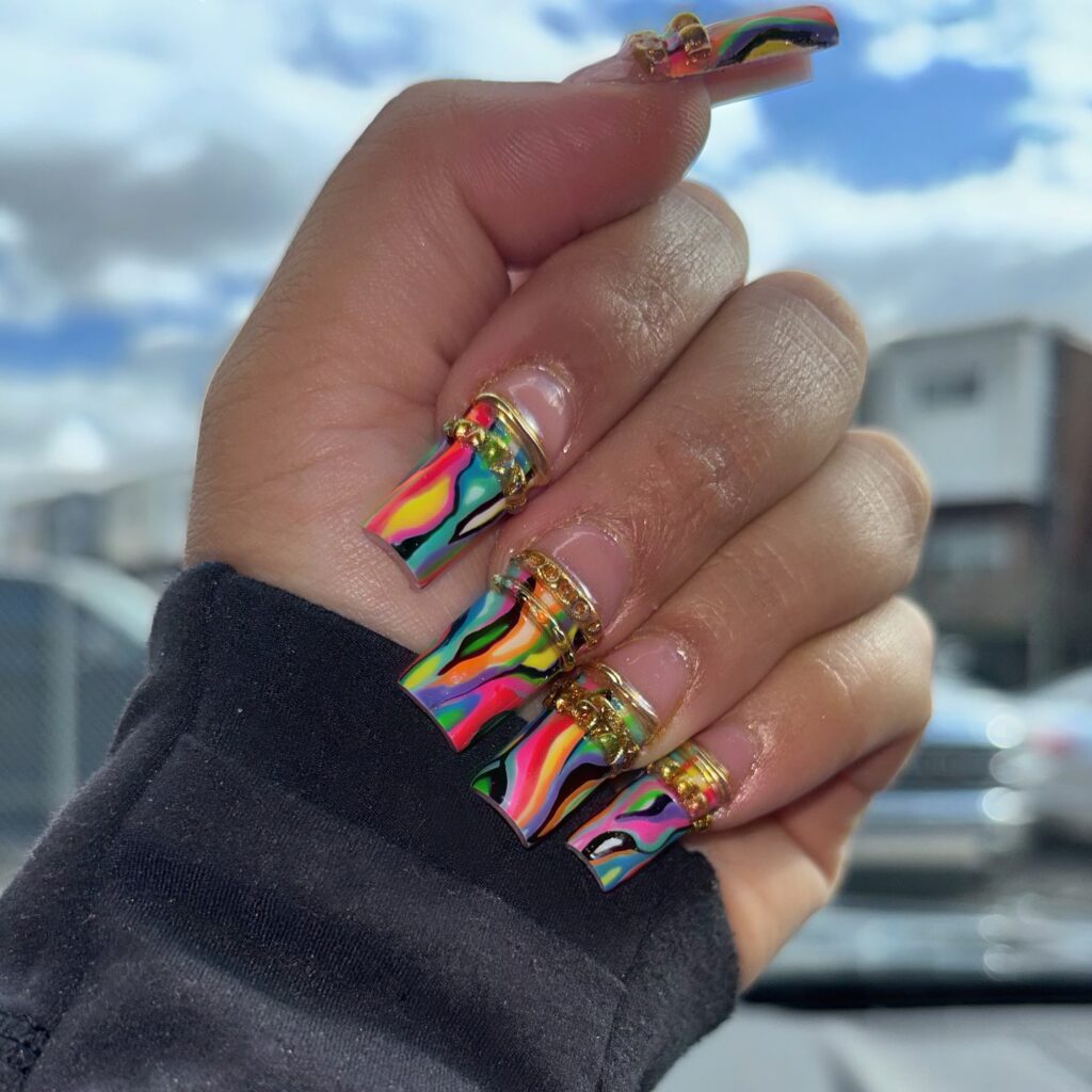 Rainbow Swirl Square nails