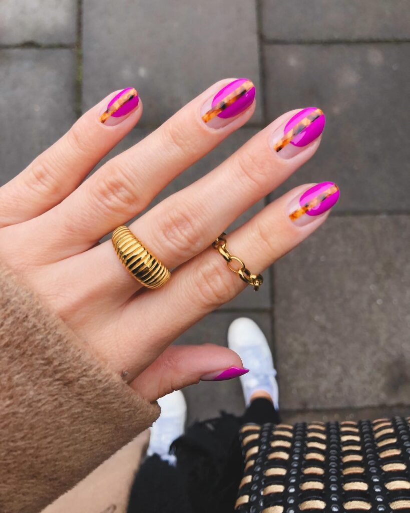 Magenta Tortoise Swirl nails